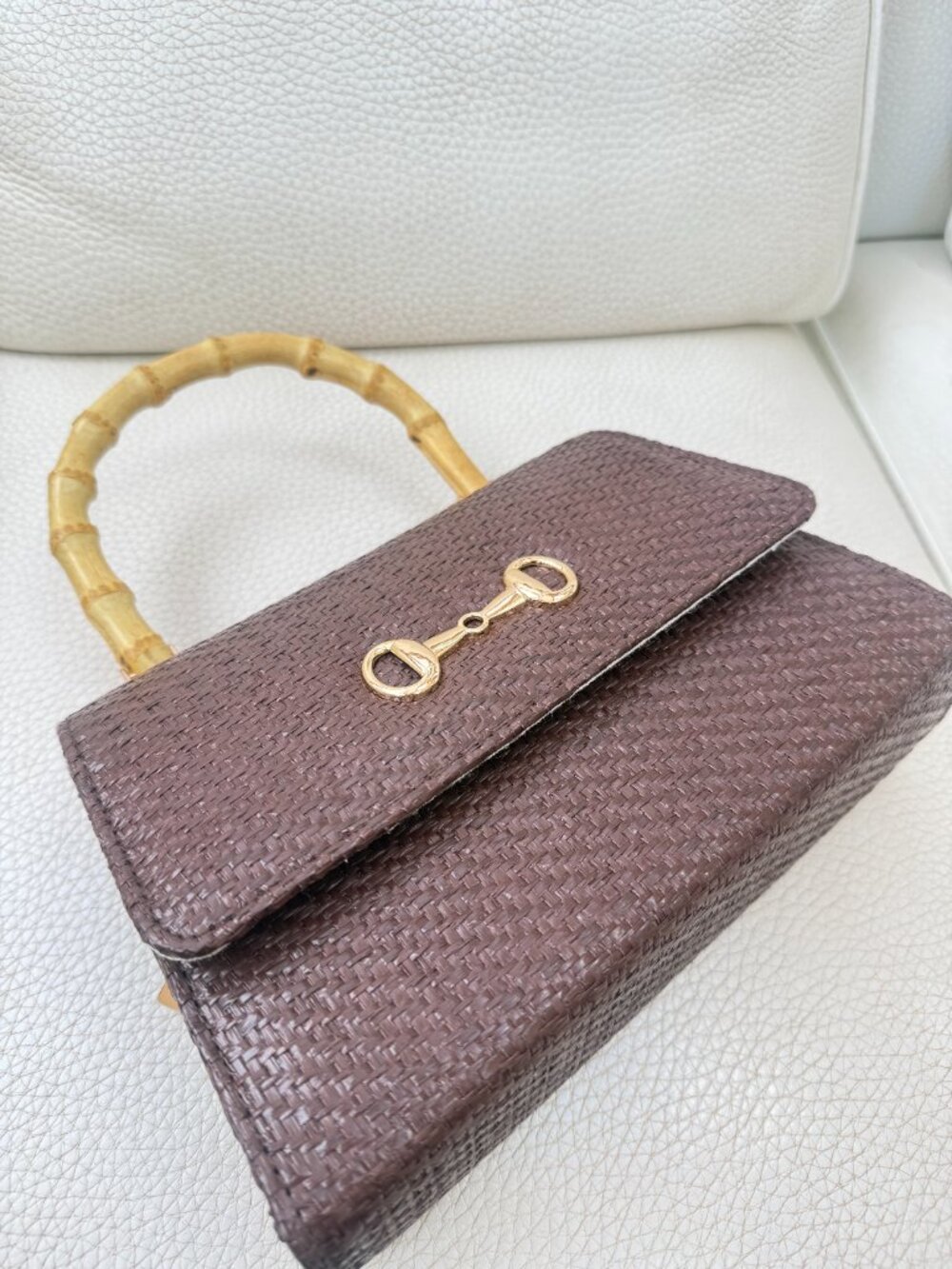 NWT Tommy Bahama Woven Raffia Bamboo Handle Satchel Crossbody bag brown - Picture 4 of 6